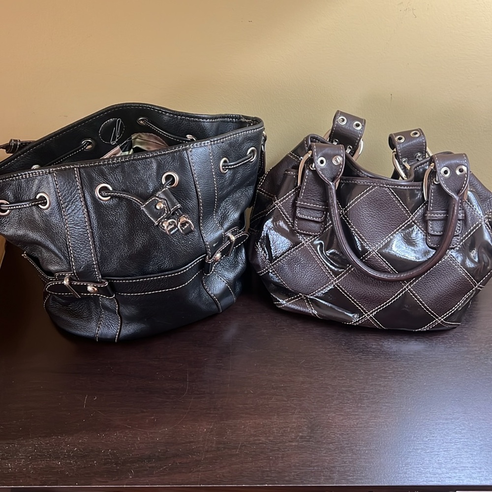 2 Purses Black and Brown Tote handbag bundle lot